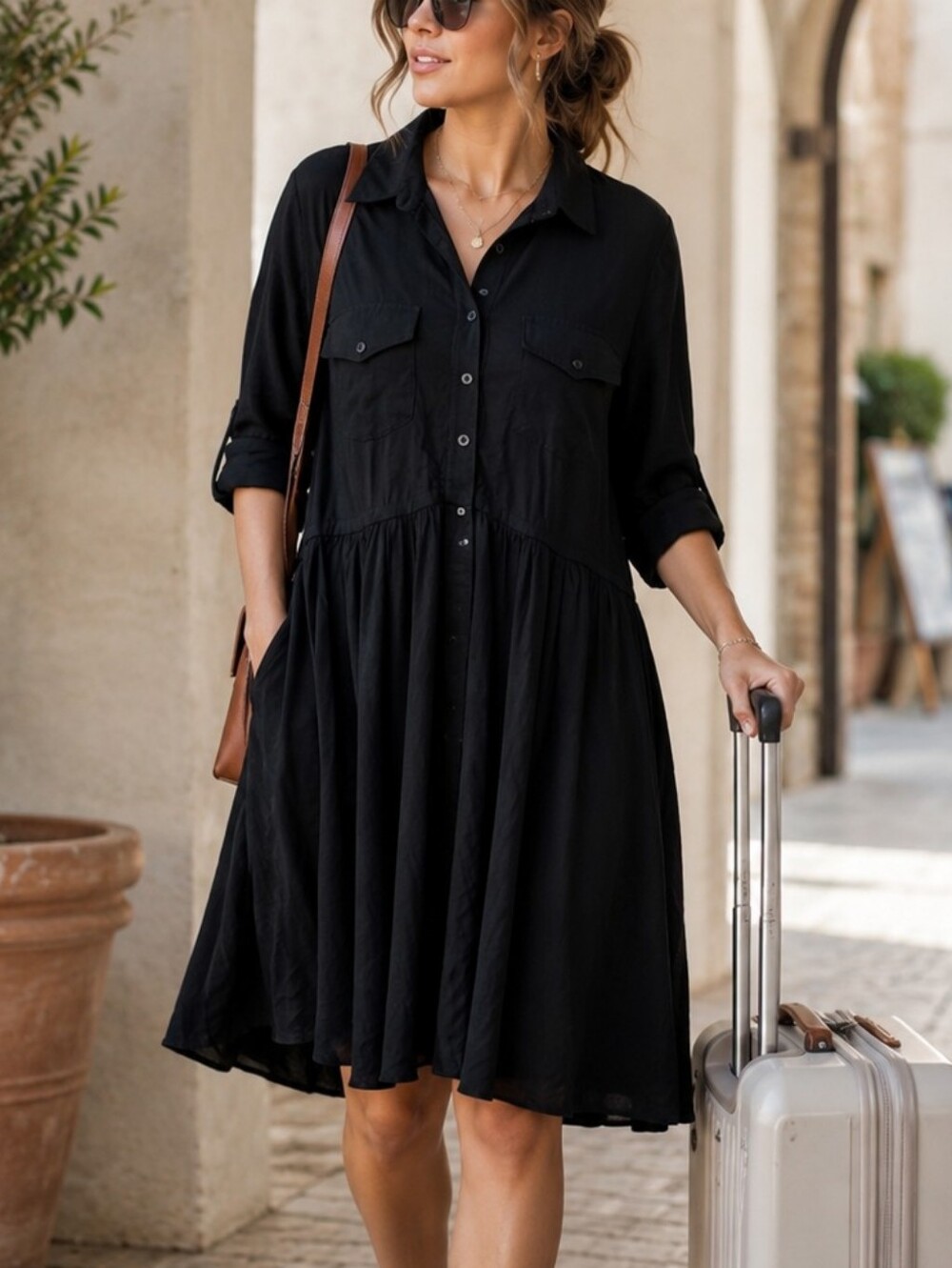 Torrid Black Long Sleeve Shirt Dress Plus Size 2X Flowy Button Front Pocket Dres